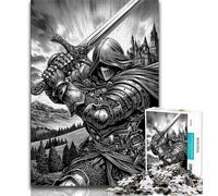 Jigsaws Puzzles 1000 Pieces for Adults Gifts Black And White Knight Teenager Puzzles,Interesting Stress Reduction Parent-child Interaction (size 38x26cm)