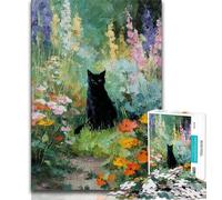 Jigsaws Puzzles 1000 Pieces for Adults Gifts Black Cat And Flowers Jigsaw,Vibrant And Unique Design Relaxing & Challenging Puzzle Experience 75x50cm