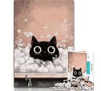 Jigsaws Puzzles 1000 Pieces for Adults Gifts Black Cat in The Bathroom Adult Jigsaw,Challenging Game Gifts for Is Ideal As A Gift for The Whole Family (size 75x50cm)
