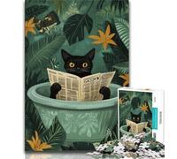 Jigsaws Puzzles 1000 Pieces for Adults Gifts Black Cat in The Bathroom Adult Jigsaw,Learning Educational Toys Family Games Unique Birthday And Gifts (size 38x26cm)