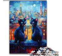 Jigsaws Puzzles 1000 Pieces for Adults Gifts Black Cat in The City, Games Toys Gift Unique Birthday And Gifts for And Age 14 Years Up (size 26x38cm)