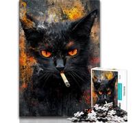 Jigsaws Puzzles 1000 Pieces for Adults Gifts Black Cat Smoking Adult Jigsaw,Family Educational Games Home Decoration Gift (size 75x50cm)