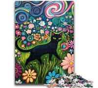 Jigsaws Puzzles 1000 Pieces for Adults Gifts Black Cat Walking in The Flowers for Age 14+ Challenging To Complete But Fun And Humorous Great Gifts And Toys 26x38cm