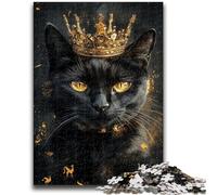 Jigsaws Puzzles 1000 Pieces for Adults Gifts Black Cat with A Crown Relax Games Educational Game for Birthday, Chrismas for And Age 14 Years Up 50x75cm