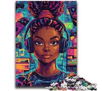 Jigsaws Puzzles 1000 Pieces for Adults Gifts Black Girl Listening to Music Teenager Puzzles,Quiz Game Wall Decoration Unique Birthday And Xmas Gifts (26x38cm)