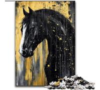 Jigsaws Puzzles 1000 Pieces for Adults Gifts Black Golden Horse, Family Game Stress Reliever Difficult Challenge A Work of Art for Ages 14+ (Size 50x75cm)