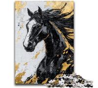 Jigsaws Puzzles 1000 Pieces for Adults Gifts Black Golden Horse for Age 14+ Challenging To Complete But Fun And Humorous Great Gifts And Toys 26x38cm