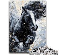 Jigsaws Puzzles 1000 Pieces for Adults Gifts Black Golden Horse for Age 14 Years And over Decompressing Intellectual Educational Toy Great Gift 50x75cm
