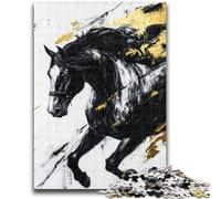 Jigsaws Puzzles 1000 Pieces for Adults Gifts Black Golden Horse Puzzles for Teenagers,for Educational Game Challenge Toy Birthday Present, Gifts, Wall Art (38x26cm)