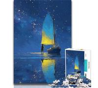 Jigsaws Puzzles 1000 Pieces for Adults Gifts Boat Sailing Under The Starry Sky,Challenging Difficult with Fully Interlocking Randomly Shaped Pieces (75x50cm)