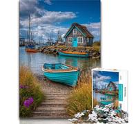 Jigsaws Puzzles 1000 Pieces for Adults Gifts Boats on Resort Island,Stress Reliever Staycation Kill Time with Matching Poster And Trivia Sheet 50x75cm