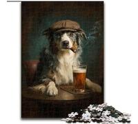 Jigsaws Puzzles 1000 Pieces for Adults Gifts Border Collie Smoking,Help The Brain Exercise Addictive Toys to Cultivate Patience Perfect Decoration 38x26cm