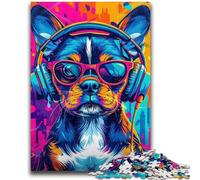 Jigsaws Puzzles 1000 Pieces for Adults Gifts Boxer Puppy with Headphones Puzzles for Adults,Stress Reliever Staycation Kill Time Enhance Love between Couples (38x26cm)