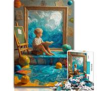 Jigsaws Puzzles 1000 Pieces for Adults Gifts Boy Going to School,Stress Reliever Staycation Kill Time Enhance Love between Couples 38x26cm