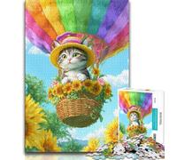Jigsaws Puzzles 1000 Pieces for Adults Gifts Cat in A Hot Air Balloon Puzzles for Adults,Stress Reliever Difficult Challenge Secret Santa Gifts 75x50cm