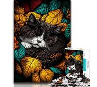 Jigsaws Puzzles 1000 Pieces for Adults Gifts Cat in The Fallen Leaves,Educational Games Home Decoration Educational Game for Birthday,Chrismas (75x50cm)