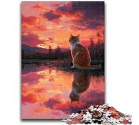 Jigsaws Puzzles 1000 Pieces for Adults Gifts Cat in The Sunset 1000 Piece Puzzle,Stress Reliever Staycation Kill Time Parent-child Interaction (26x38cm)