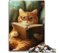 Jigsaws Puzzles 1000 Pieces for Adults Gifts Cat Reading A Book Challenging Game And Family Play Educational Game for Birthday, Chrismas 26x38cm