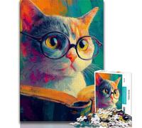 Jigsaws Puzzles 1000 Pieces for Adults Gifts Cat Reading A Book,Family Game Stress Reliever Difficult Challenge Enhance Love between Couples (75x50cm)