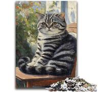Jigsaws Puzzles 1000 Pieces for Adults Gifts Cat Sitting on Chair Challenging Game And Family Play Educational Game for Birthday, Chrismas 26x38cm