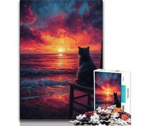 Jigsaws Puzzles 1000 Pieces for Adults Gifts Cat Sunset 1000 Piece Puzzle,Stress Reliever Staycation Kill Time Parent-child Interaction 75x50cm