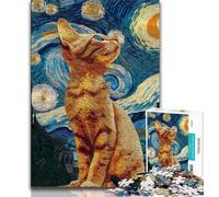 Jigsaws Puzzles 1000 Pieces for Adults Gifts Cat Under The Starry Sky,Vibrant And Unique Design Relaxing & Challenging Puzzle Experience (75x50cm)