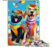 Jigsaws Puzzles 1000 Pieces for Adults Gifts Cats And Dogs on The Beach, Family Game Stress Reliever Difficult Challenge A Work of Art for Ages 14+ (Size 50x75cm)