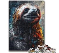Jigsaws Puzzles 1000 Pieces for Adults Gifts Charcoal Sloth Portrait Family Fun with Matching Poster And Trivia Sheet for Age 14+ 26x38cm