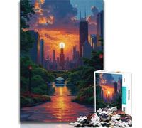 Jigsaws Puzzles 1000 Pieces for Adults Gifts City at Sunset 1000 Piece Puzzle,Stress Reliever Staycation Kill Time Parent-child Interaction 26x38cm