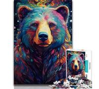 Jigsaws Puzzles 1000 Pieces for Adults Gifts Colourful Psychedelic Brown Bear 1000 Piece Puzzle,Challenging Game Toys Wall Decoration Unique Birthday And Xmas Gifts (size 75x50cm)