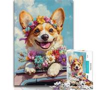 Jigsaws Puzzles 1000 Pieces for Adults Gifts Corgi Flowers Adult Jigsaw,Learning Educational Toys Family Games Unique Birthday And Gifts (size 75x50cm)