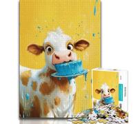 Jigsaws Puzzles 1000 Pieces for Adults Gifts Cow Eating Cake Jigsaw,Vibrant And Unique Design Relaxing & Challenging Puzzle Experience 75x50cm