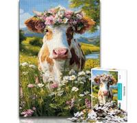 Jigsaws Puzzles 1000 Pieces for Adults Gifts Cow with Flowers Adult Jigsaw,Challenging Game Gifts for Is Ideal As A Gift for The Whole Family (size 38x26cm)