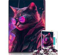 Jigsaws Puzzles 1000 Pieces for Adults Gifts Cyberpunk Human Cat 1000 Piece Jigsaw,Enhance Love between Couples for Ages 14+ (size 38x26cm)