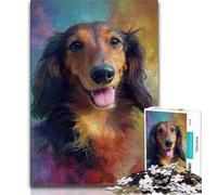 Jigsaws Puzzles 1000 Pieces for Adults Gifts Dachshund Oil Painting 1000 Piece Jigsaw,Stress Reliever Difficult Challenge Suitable for Desktop Decoration (size 38x26cm)