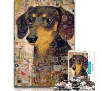 Jigsaws Puzzles 1000 Pieces for Adults Gifts Dachshund Oil Painting,Vibrant And Unique Design Relaxing & Challenging Puzzle Experience (38x26cm)