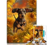 Jigsaws Puzzles 1000 Pieces for Adults Gifts Dachshund Running Among Sunflowers Teenager Jigsaw,Staycation Kill Time with Fully Interlocking Randomly Shaped Pieces (size 75x50cm)