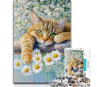 Jigsaws Puzzles 1000 Pieces for Adults Gifts Daisy And Cat Adult Jigsaw,Family Educational Games Home Decoration Gift (size 75x50cm)