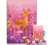 Jigsaws Puzzles 1000 Pieces for Adults Gifts Deer in The Flowers,Stress Reliever Staycation Kill Time Enhance Love between Couples 75x50cm