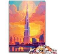 Jigsaws Puzzles 1000 Pieces for Adults Gifts Dubai Skyline Sunset 1000 Pieces for Teenagers,with Matching Poster And Trivia Sheet for Ages 14+ (26x38cm)