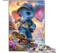 Jigsaws Puzzles 1000 Pieces for Adults Gifts Elephant on Skateboard, for 14+ For Family Fun & Game Night Artists' Collection, Fine Arts (Size 26x38cm)