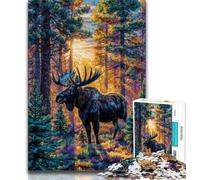 Jigsaws Puzzles 1000 Pieces for Adults Gifts Forest Moose Puzzles,Educational Games Home Decoration Suitable for Desktop Decoration (size 38x26cm)