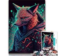 Jigsaws Puzzles 1000 Pieces for Adults Gifts Fox Neon 1000 Pieces for Teenagers,with Matching Poster And Trivia Sheet for Ages 14+ 38x26cm