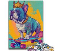 Jigsaws Puzzles 1000 Pieces for Adults Gifts French Bulldog Skateboarding for Age 14 Years And over Decompressing Intellectual Educational Toy Great Gift 50x75cm