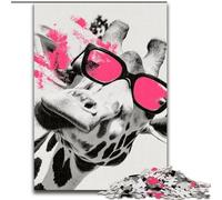 Jigsaws Puzzles 1000 Pieces for Adults Gifts Giraffe Wearing Glasses, Family Game Stress Reliever Difficult Challenge A Work of Art for Ages 14+ (Size 26x38cm)
