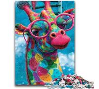 Jigsaws Puzzles 1000 Pieces for Adults Gifts Giraffe Wearing Glasses Stress Reliever Staycation Kill Time Wishlist with Santa Claus 38x26cm