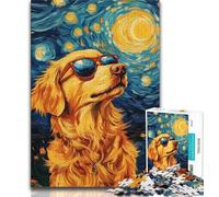 Jigsaws Puzzles 1000 Pieces for Adults Gifts Golden Retriever Under The Night Sky 1000 Piece Jigsaw,Stress Reliever Difficult Challenge Suitable for Desktop Decoration (size 75x50cm)