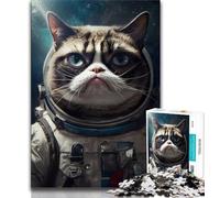 Jigsaws Puzzles 1000 Pieces for Adults Gifts Grumpy Cat Space Astronaut 1000 Pieces for Teenagers,with Matching Poster And Trivia Sheet for Ages 14+ 38x26cm