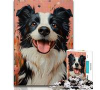Jigsaws Puzzles 1000 Pieces for Adults Gifts Happy Border Collie,Stress Reliever Difficult Challenge Every Piece Is Unique - Challenging Family Fun Game 38x26cm