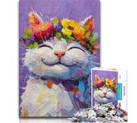 Jigsaws Puzzles 1000 Pieces for Adults Gifts Happy White Cat,Decompressing Intellectual Educational Toy Birthday Present,Gifts 38x26cm